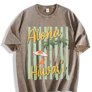 Aloha Hawaii Tropical Beach Retro Vintage Washed T-Shirt in Brown