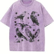 Ravens Tattoo Gothic Crow Vintage Washed T-Shirt in Purple