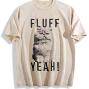 Fluff Yeah Kitty Cat Animal Lover for Ladies Cute Ladies Vintage Washed T-Shirt in Beige