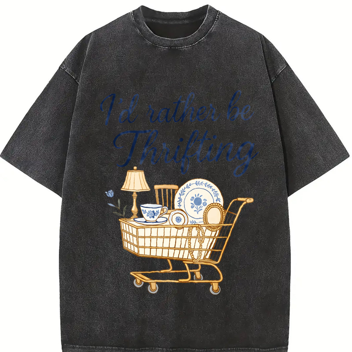 I'd Rather Be Thrifting Shopping Cart vintage washed oversized T-shirt in Black