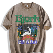 Y2k Bjork Debut Vintage Washed T-Shirt in Brown