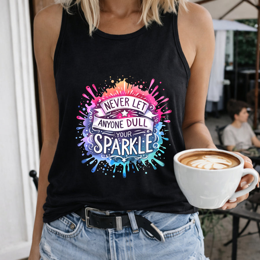 Never Let Anyone Dull Your Sparkle Crew-neck Sleeveless Women's Color Cotton Tank Top in Black