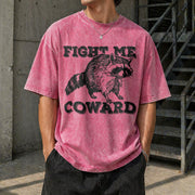 Fight Me Coward Meme Raccoon Vintage Washed T-Shirt in Red