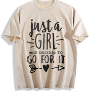 Just a Girl Who Decided to Go for It Vintage Washed T-Shirt in Beige