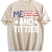 4th Of July Merica And Patriotic Adult Humor vintage washed oversized T-shirt in Beige