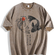 Japanese Koi Fish Yin Yang Sleeveless Tank Vintage Washed T-Shirt in Brown