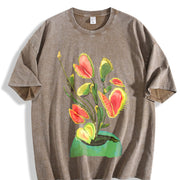 Abstract Tulips Vintage Washed T-Shirt in Brown