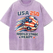 USA 250 World Stage Ready Soccer Vintage Washed T-Shirt in Purple