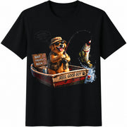 Fishing Dog Reel Good Boy Cotton T-Shirt in Black