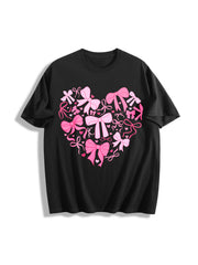 Coquette Valentine Heart Cotton T-Shirt in Black
