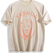 Yeshua Lion of Judah Revelation 5:5 Christian Vintage Washed T-Shirt in Beige