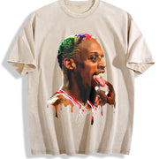 Dennis Tongue Out Hollywood 90's Basketball vintage washed oversized T-shirt in Beige