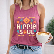 Hippie Soul Flower Peace Love Crew-neck Sleeveless Vest Women's Color Cotton Tank Top in Red