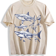 Shark 90s Tattoo Retro ® Y2k White Shark Ocean Vintage Washed T-Shirt in Beige