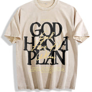 Retro 230 'God HAS a Plan' Letter ComfortableFashionable Vintage Washed T-Shirt in Beige