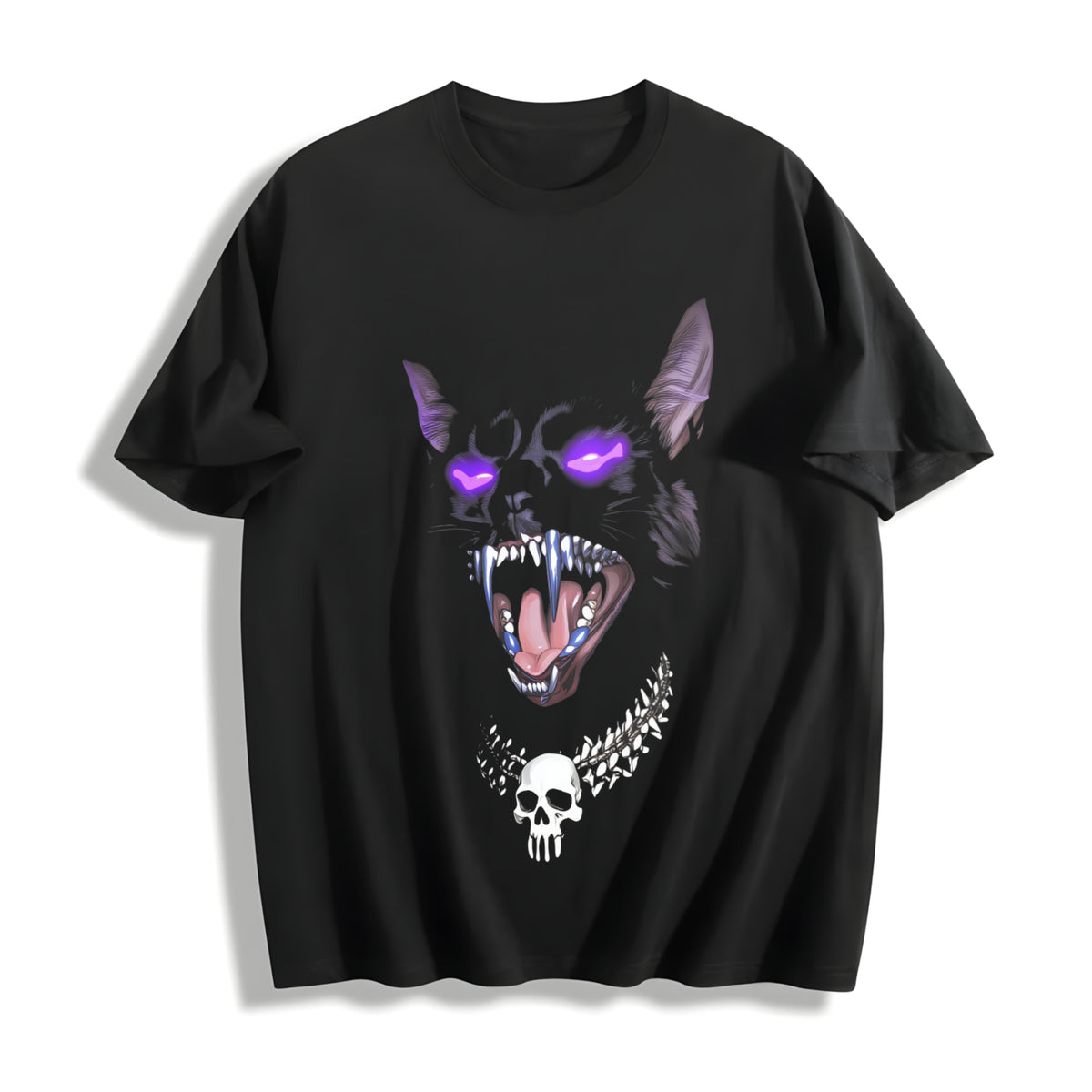 DARK CAT Retro Pullover with Y2k Cotton T-Shirt in Black