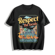 Momma Ducks and Babies Respect the Locals Cotton T-Shirt in Black