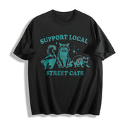 Support Your Local Street Cats Cotton T-Shirt in Black