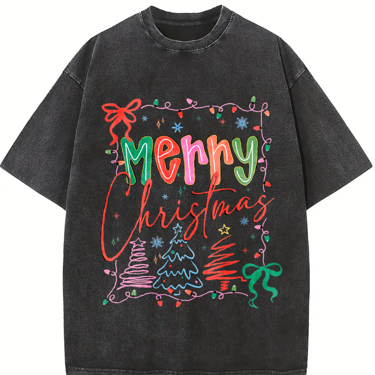 Christmas Coquette Vintage Washed T-Shirt in Black