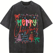 Christmas Coquette Vintage Washed T-Shirt in Black