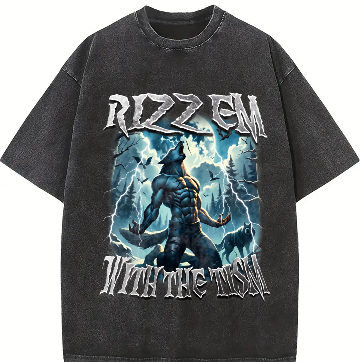 Rizz Em with the Tism Werewolf Vintage Washed T-Shirt in Black