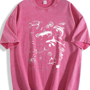 Loose-fitting for a 90S Retro Marine Life with Whales Vintage Washed T-Shirt in Red