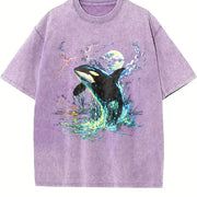 Orca Midnight 90s Retro Killer Whale Vintage Washed T-Shirt in Purple