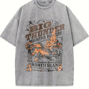 European and American Letter Vintage Washed T-Shirt in Gray