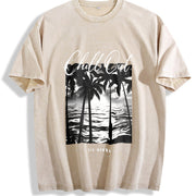 Faded Pure Short-sleeve Vintage Washed T-Shirt in Beige