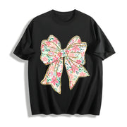 Coquette Bow Floral Bow Cotton T-Shirt in Black