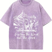 European and American Vintage Washed T-Shirt in Purple