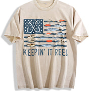 Keepin' It Reel Flag Vintage Washed T-Shirt in Beige