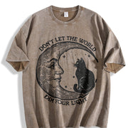 Don't Let the World Dim Your Light Moon and Cat Vintage Washed T-Shirt in Brown