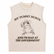 My Tummy Hurts and I'm Mad at the Government Frog Vintage Washed Tank Top in Beige