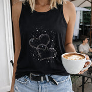Star Sparkle Heart Crew-neck Sleeveless Vest Outdoor Women's Color Cotton Tank Top in Black