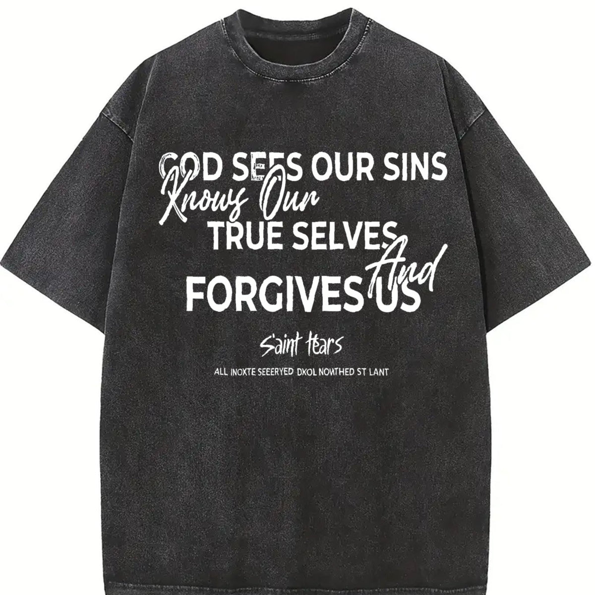 Saint Tears Faith Over Fear Vintage Washed T-Shirt in Black