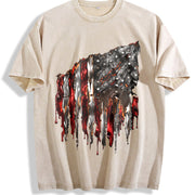 Distressed American Flag Vintage Washed T-Shirt in Beige