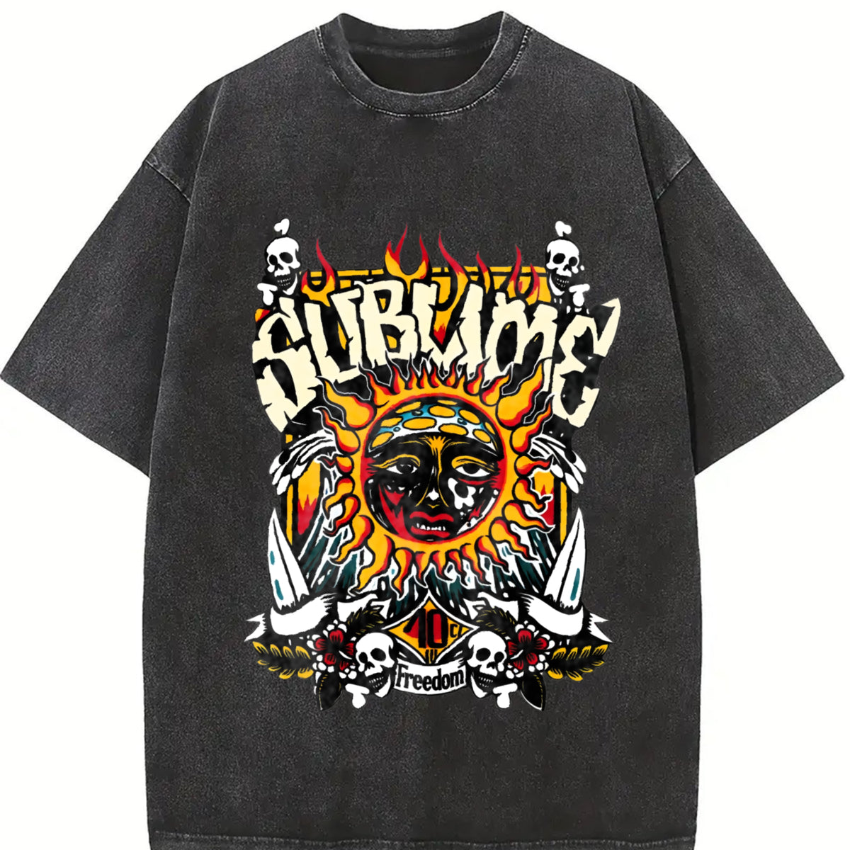 Sublime Sun Distressed Vintage Washed T-Shirt in Black