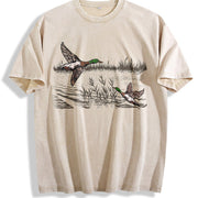 Retro Mallard Ducks Fall 90s Waterfowl Duck Animal Lover Vintage Washed T-Shirt in Beige