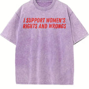 Batik I Support Rights And Wrongs Slogan S-5XL Fit vintage washed oversized T-shirt in Purple