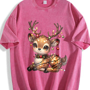 Christmas Reindeer & Deer Vintage Washed T-Shirt in Red