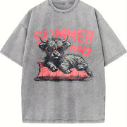 Retro Highland Cow Vibes Vintage Washed T-Shirt in Gray