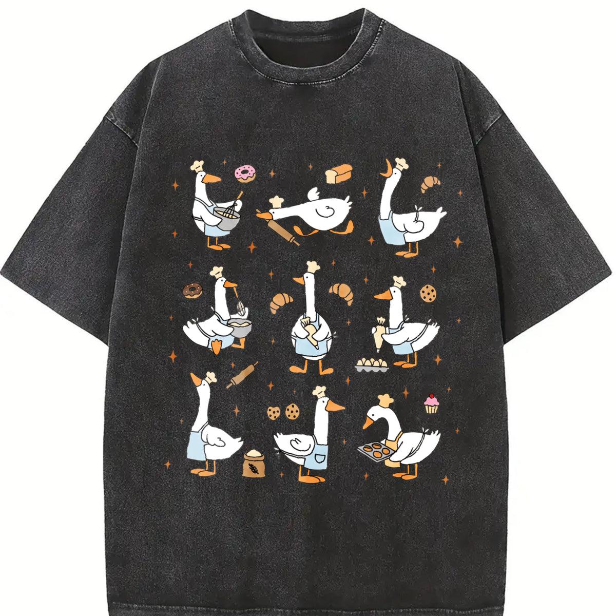 Silly Goose Baker Bakery Mom or Dad Vintage Washed T-Shirt in Black