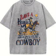 Save a Horse Ride a Cowboy 90s Western Retro Cowboy Rodeo vintage washed oversized T-shirt in Gray