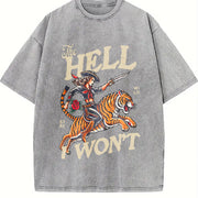 The Hell I Won't Cowgirl Tiger vintage washed oversized T-shirt in Gray