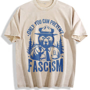 Retro Only You Can Prevent Fascism Raccoon Vintage Washed T-Shirt in Beige