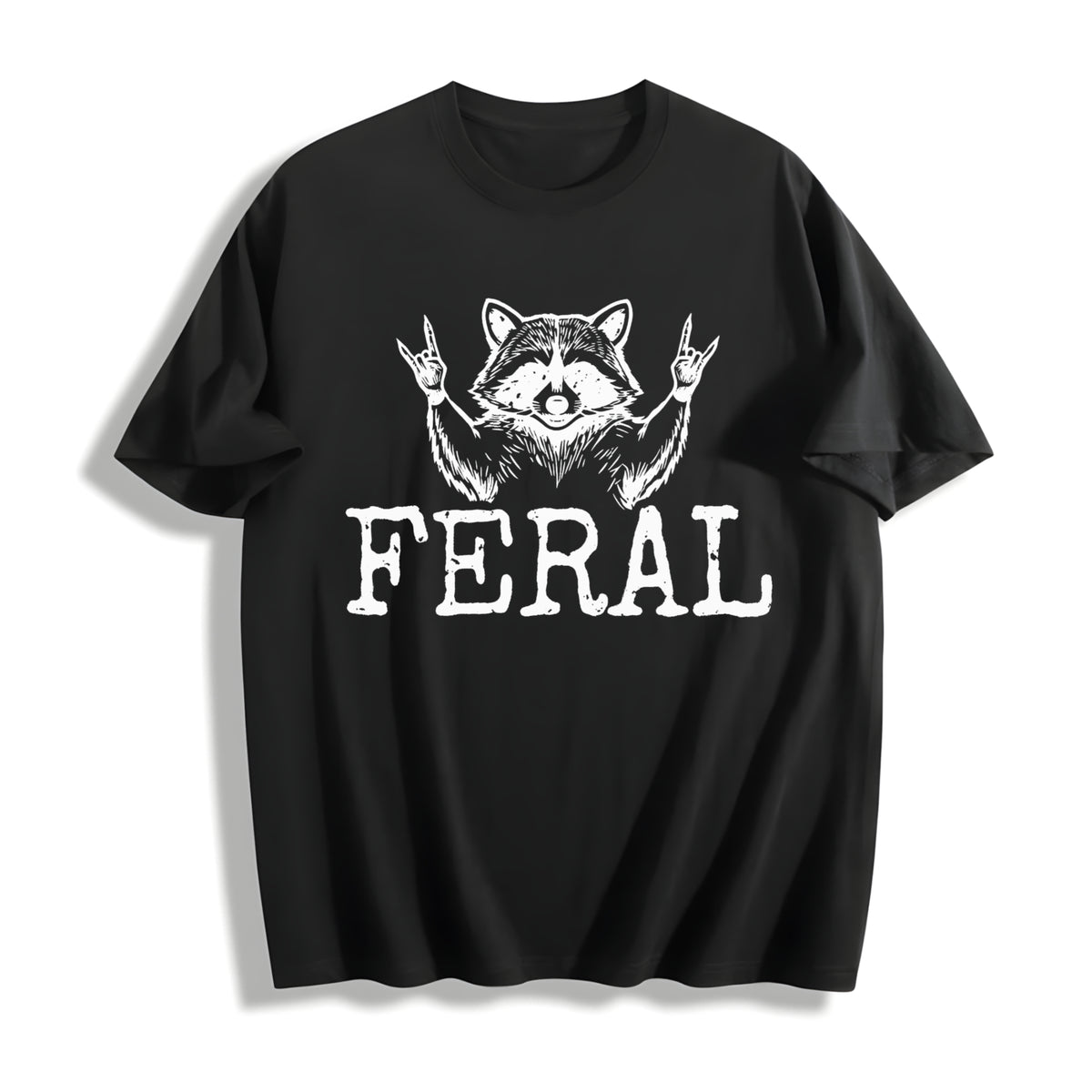 Distressed Feral Raccoon Cotton T-Shirt in Black