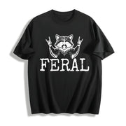 Distressed Feral Raccoon Cotton T-Shirt in Black