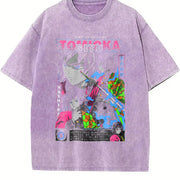 Demon Slayer Anime Tomioka Giyuu Peripheral and Y2K Loose vintage washed oversized T-shirt in Purple