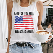 Land of the Free Because of the Brave American Flag Women's Color Cotton Tank Top in White